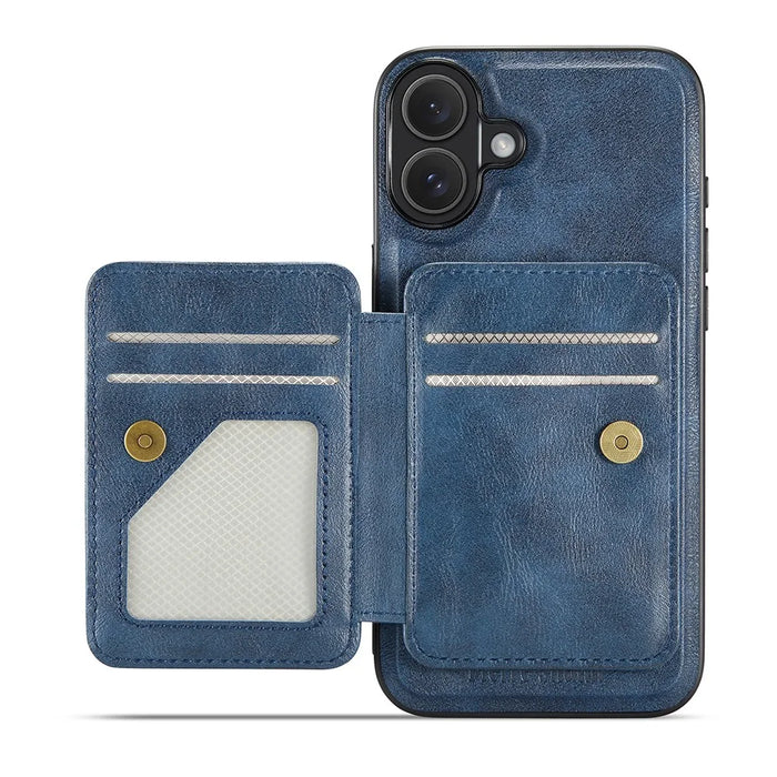 FIERRE SHANN 028 For iPhone 17 Case Magnetic Detachable Card Slots Leather Back Cover - Blue - 2
