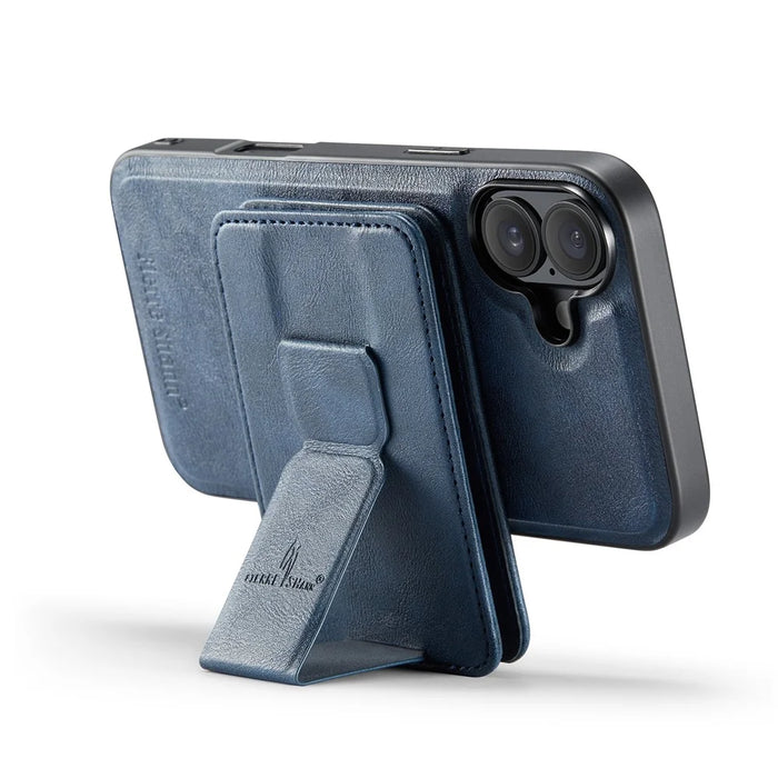 FIERRE SHANN 028 For iPhone 17 Case Magnetic Detachable Card Slots Leather Back Cover - Blue - 3