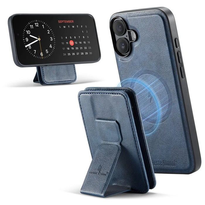 FIERRE SHANN 028 For iPhone 17 Case Magnetic Detachable Card Slots Leather Back Cover - Blue - 4
