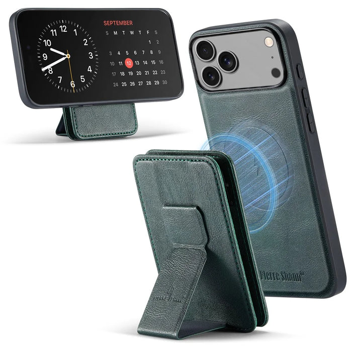 FIERRE SHANN 028 For iPhone 17 Pro Case Magnetic Detachable Card Slots Leather Back Cover - Green - 5