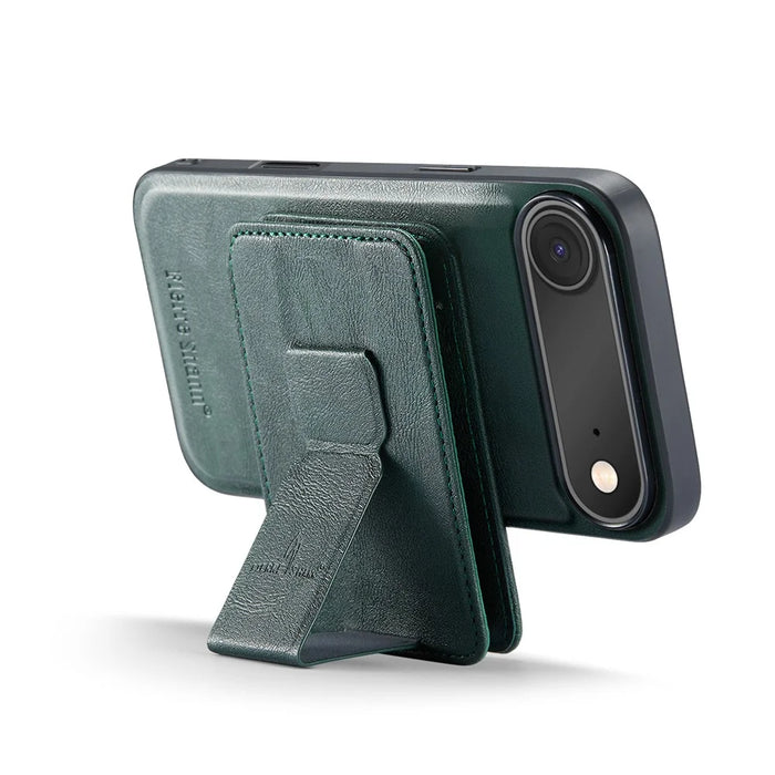 FIERRE SHANN 028 For iPhone Air Case Kickstand Leather Back Cover with Magnetic Detachable Card Slots - Green - 3