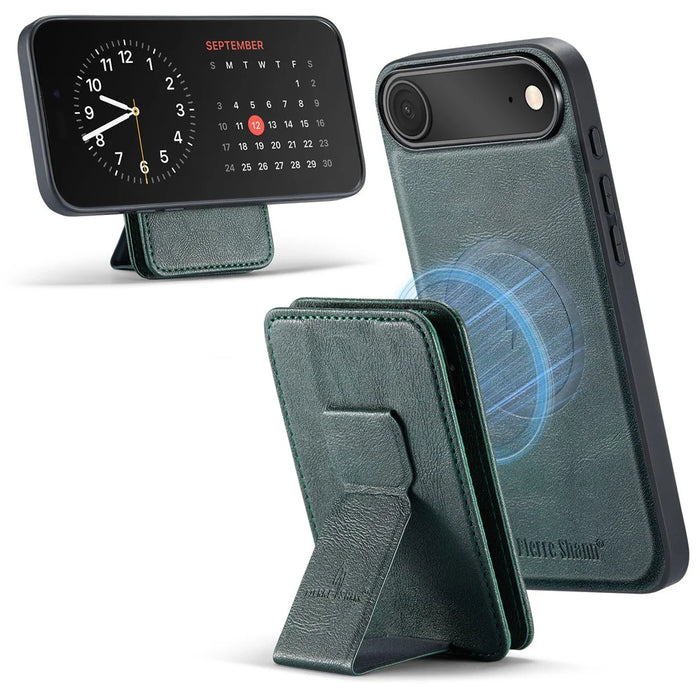 FIERRE SHANN 028 For iPhone Air Case Kickstand Leather Back Cover with Magnetic Detachable Card Slots - Green - 5