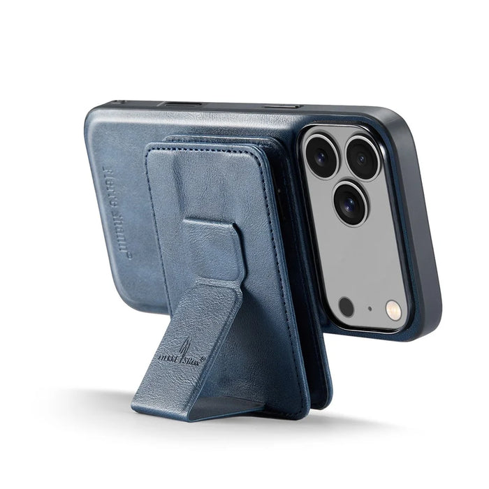 FIERRE SHANN 028 For iPhone 17 Pro Max Case Kickstand Leather Back Cover with Magnetic Detachable Card Slots - Blue - 3
