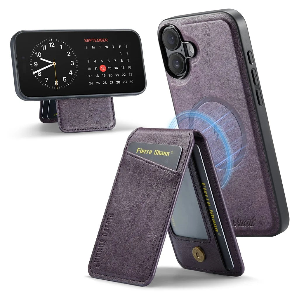 FIERRE SHANN 025 Style For iPhone 17 Case Leather + TPU Detachable Card Slots Phone Cover - Purple - 1