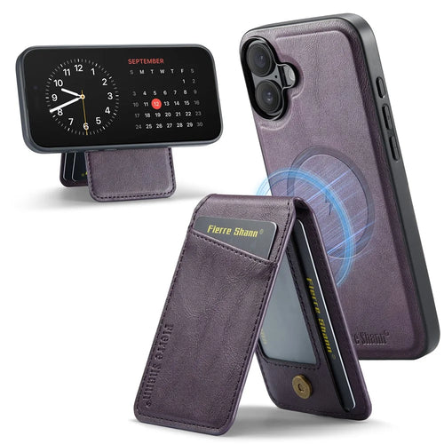 FIERRE SHANN 025 Style For iPhone 17 Case Leather + TPU Detachable Card Slots Phone Cover - Purple - 1