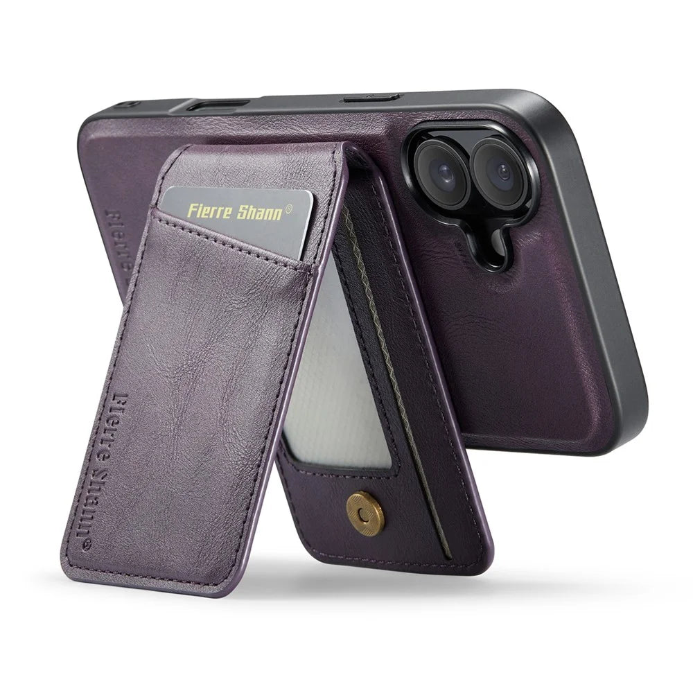FIERRE SHANN 025 Style For iPhone 17 Case Leather + TPU Detachable Card Slots Phone Cover - Purple - 2