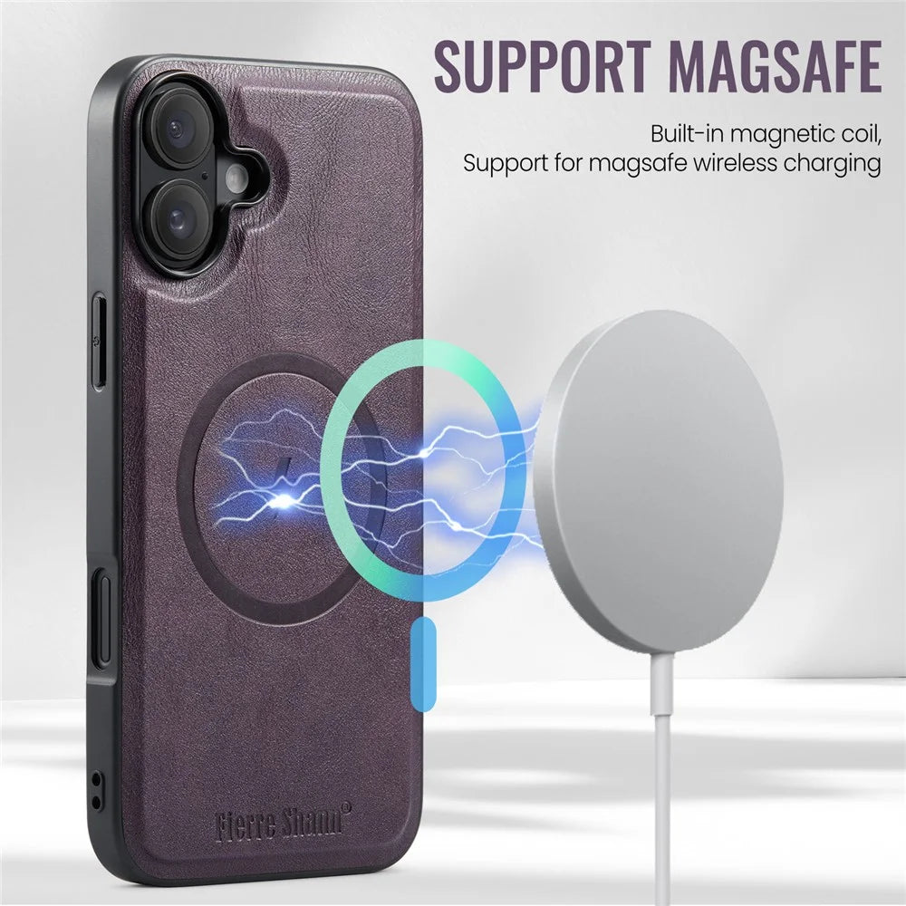 FIERRE SHANN 025 Style For iPhone 17 Case Leather + TPU Detachable Card Slots Phone Cover - Purple - 4