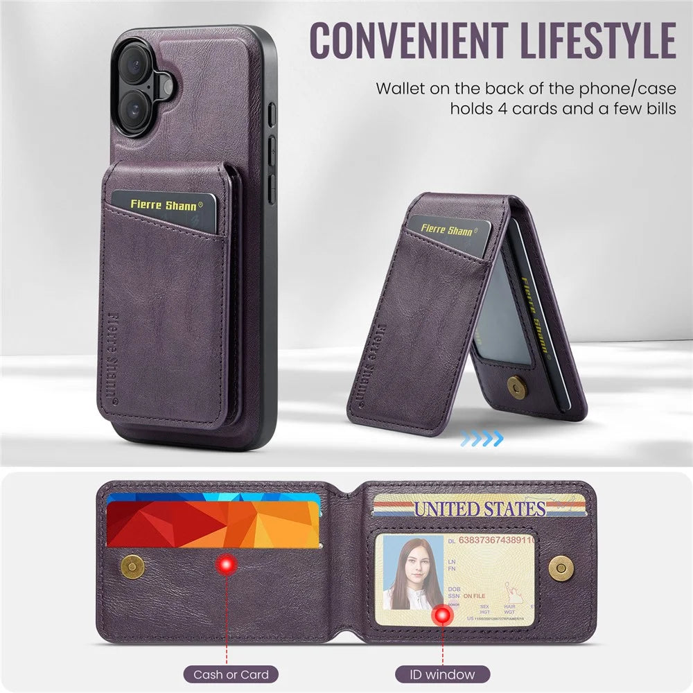 FIERRE SHANN 025 Style For iPhone 17 Case Leather + TPU Detachable Card Slots Phone Cover - Purple - 5