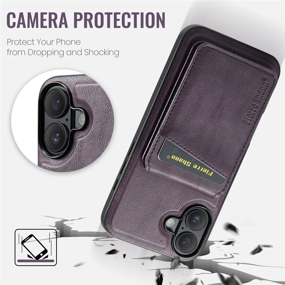 FIERRE SHANN 025 Style For iPhone 17 Case Leather + TPU Detachable Card Slots Phone Cover - Purple - 6