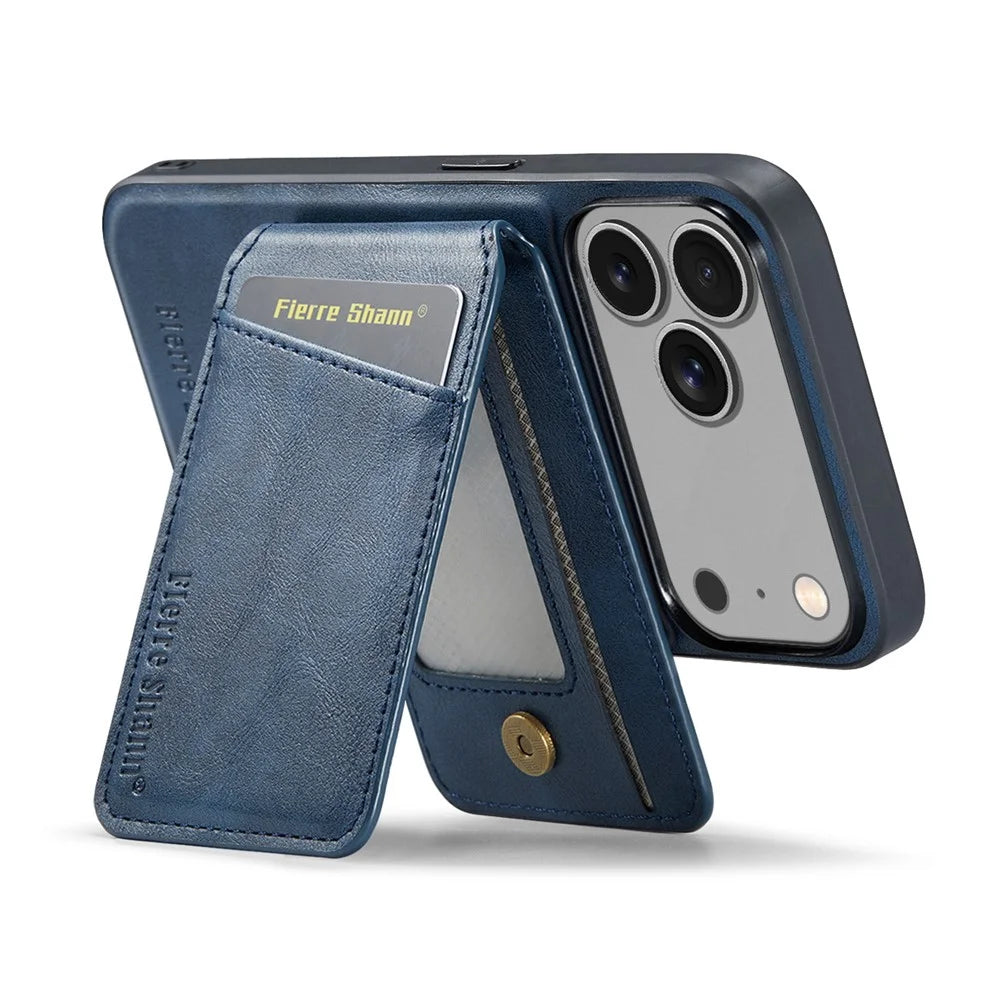 FIERRE SHANN 025 Style For iPhone 17 Pro Case Leather + TPU Detachable Card Slots Phone Cover - Blue - 2