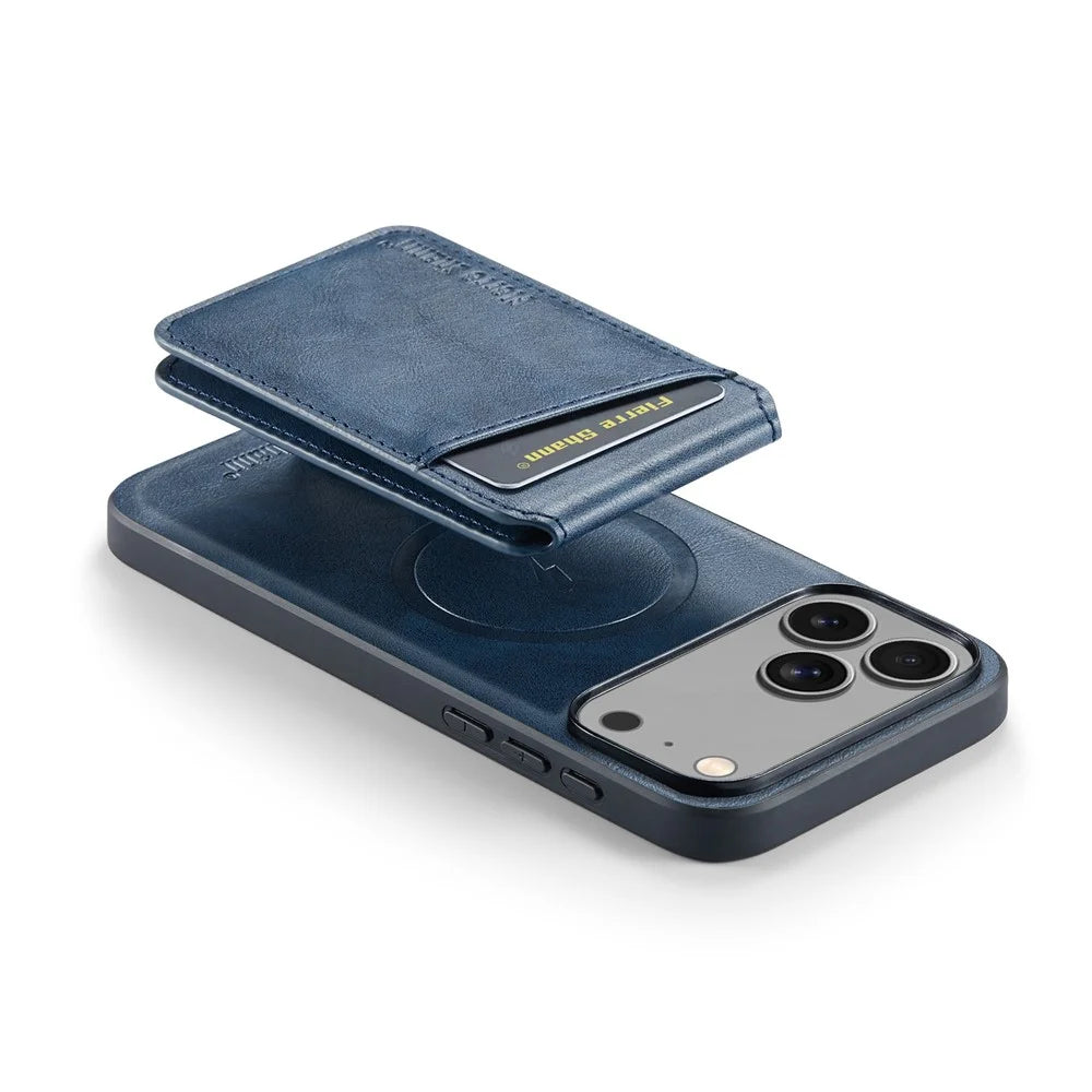 FIERRE SHANN 025 Style For iPhone 17 Pro Case Leather + TPU Detachable Card Slots Phone Cover - Blue - 3