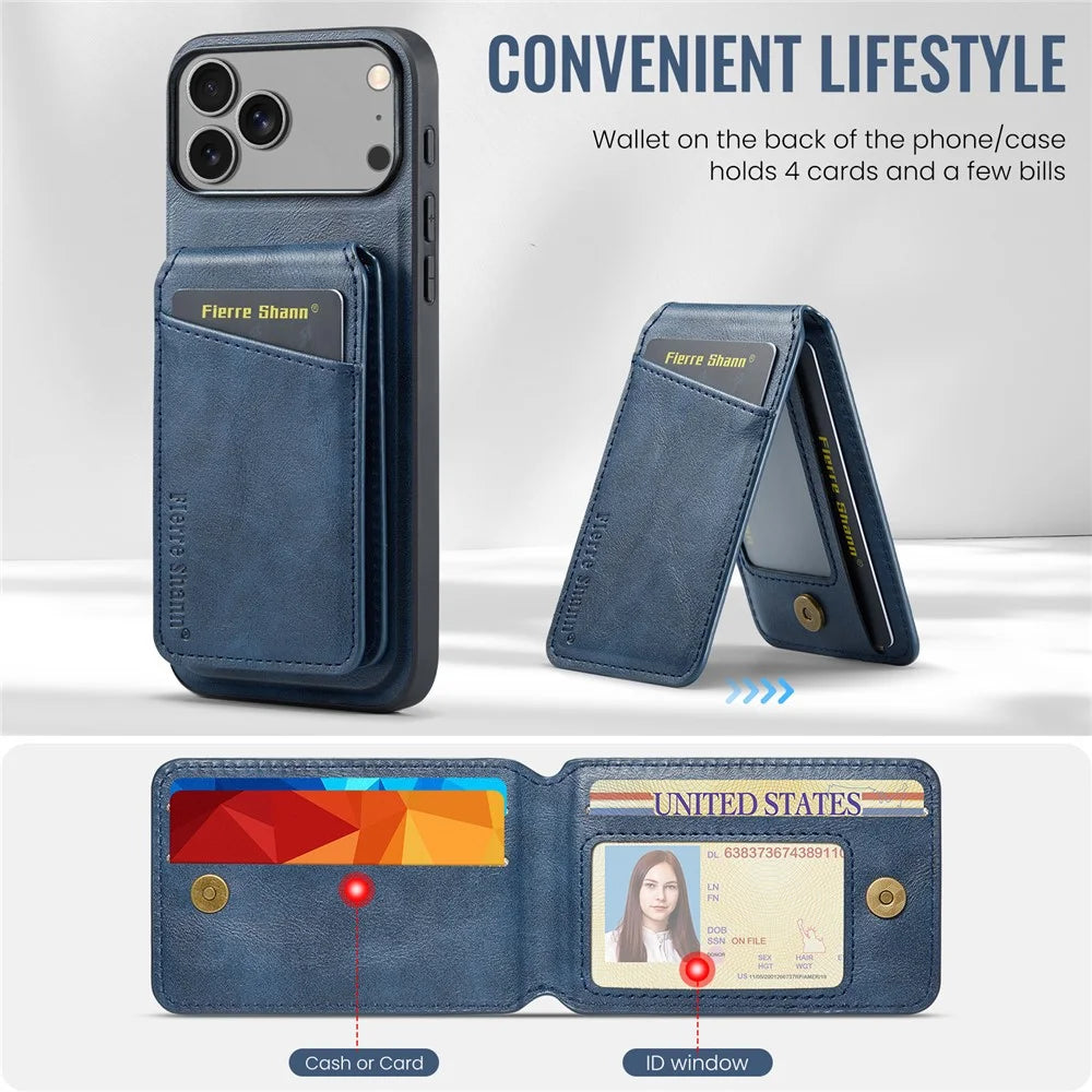 FIERRE SHANN 025 Style For iPhone 17 Pro Case Leather + TPU Detachable Card Slots Phone Cover - Blue - 5