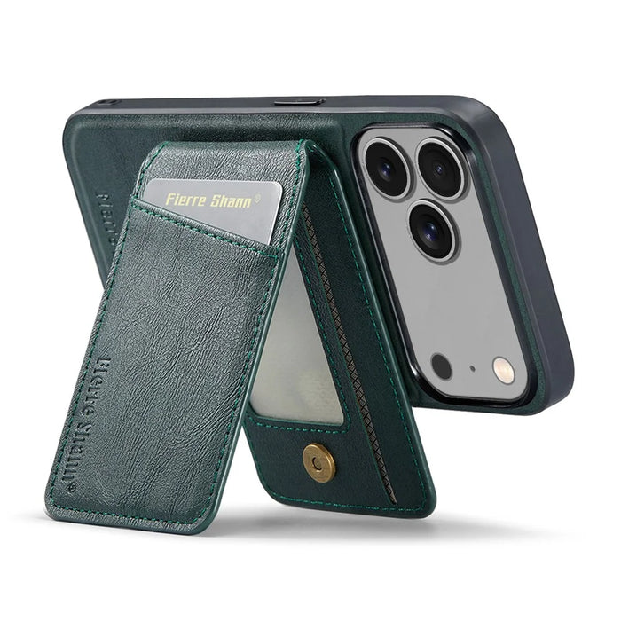 FIERRE SHANN 025 Style For iPhone 17 Pro Max Case Leather + TPU Detachable Card Slots Phone Cover - Green - 2