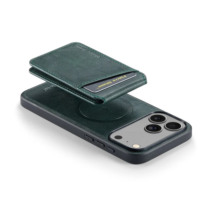 FIERRE SHANN 025 Style For iPhone 17 Pro Max Case Leather + TPU Detachable Card Slots Phone Cover - Green - 3