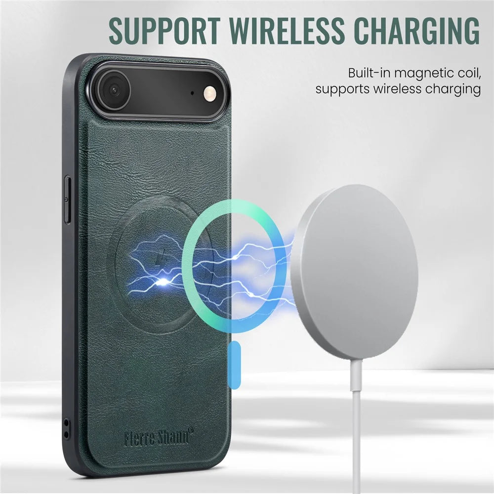 FIERRE SHANN 025 Style For iPhone Air Case Leather + TPU Detachable Card Slots Phone Cover - Green - 4