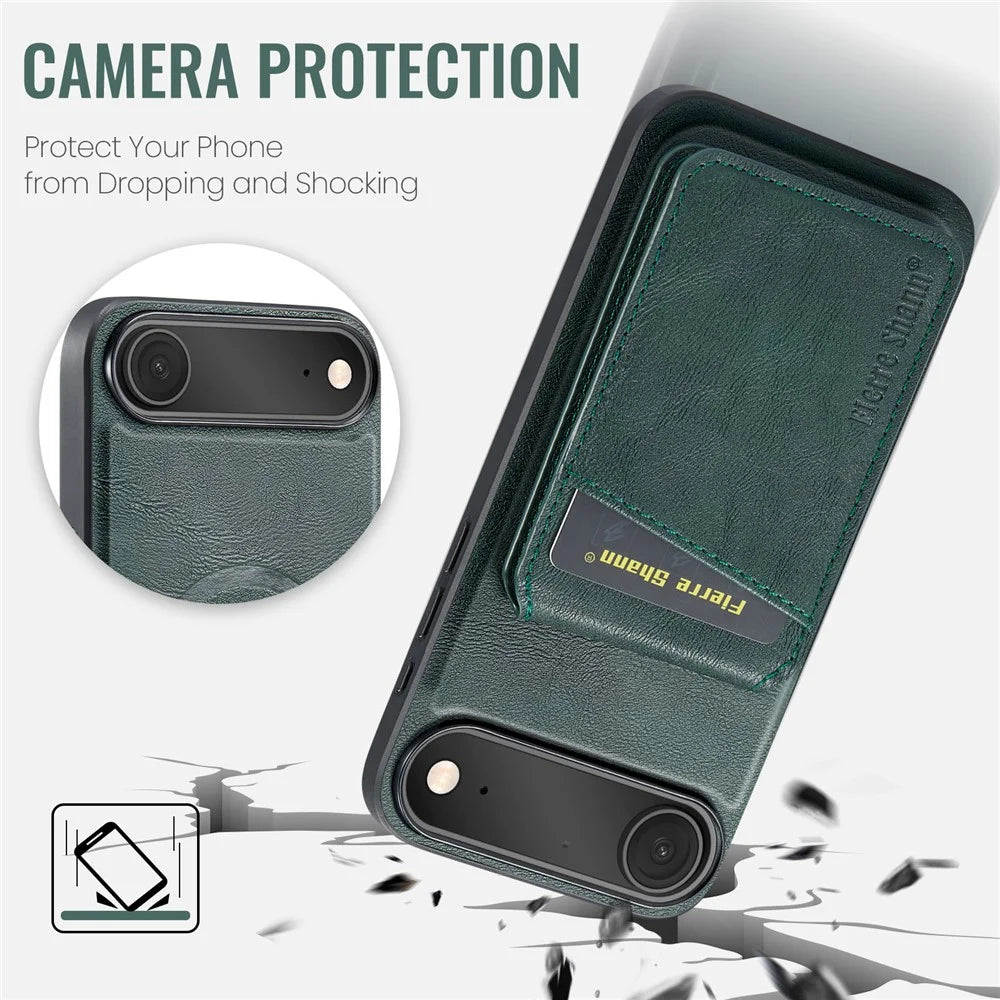 FIERRE SHANN 025 Style For iPhone Air Case Leather + TPU Detachable Card Slots Phone Cover - Green - 6