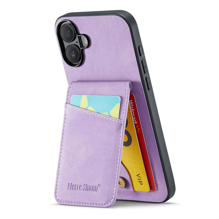 FIERRE SHANN 023 For iPhone 17 Case Card Holder Kickstand Leather RFID Blocking Back Cover - Purple - 1