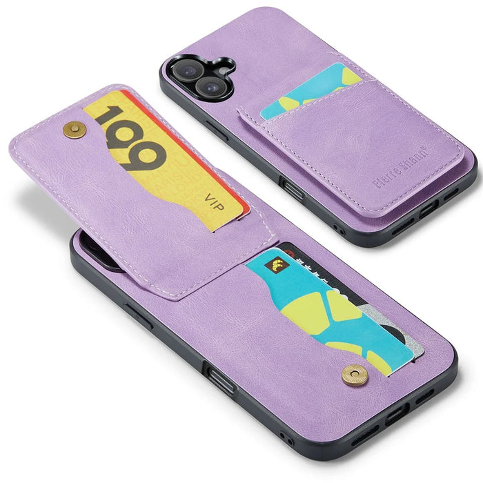 FIERRE SHANN 023 For iPhone 17 Case Card Holder Kickstand Leather RFID Blocking Back Cover - Purple - 3
