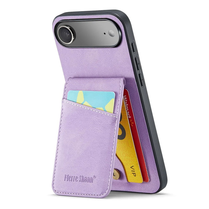 FIERRE SHANN 023 For iPhone Air Case Card Holder Kickstand Leather RFID Blocking Back Cover - Purple - 1