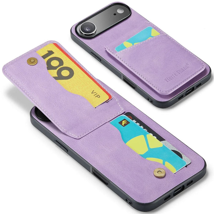 FIERRE SHANN 023 For iPhone Air Case Card Holder Kickstand Leather RFID Blocking Back Cover - Purple - 3
