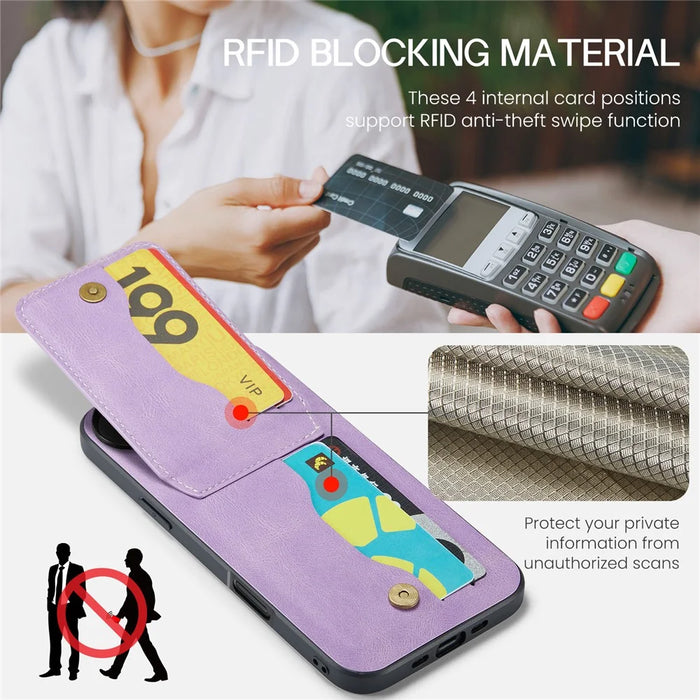 FIERRE SHANN 023 For iPhone Air Case Card Holder Kickstand Leather RFID Blocking Back Cover - Purple - 6