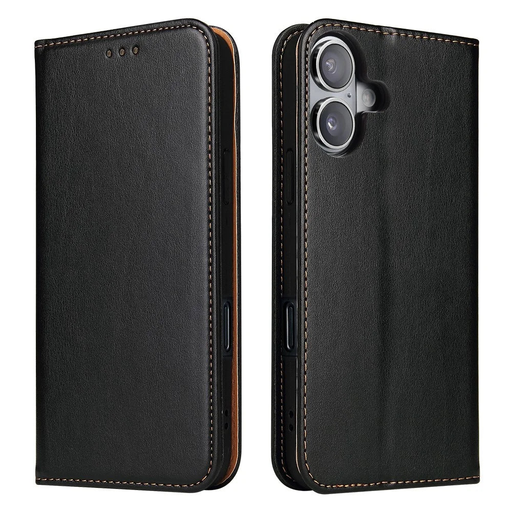 FIERRE SHANN For iPhone 17 Case PU Leather Flip Stand Wallet Phone Cover - Black - 1
