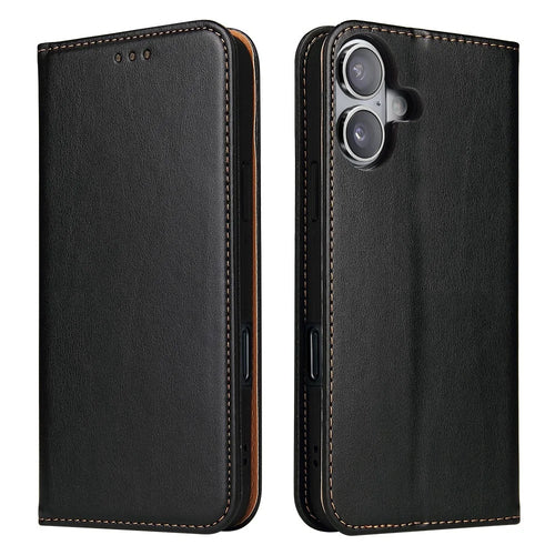 FIERRE SHANN For iPhone 17 Case PU Leather Flip Stand Wallet Phone Cover - Black - 1