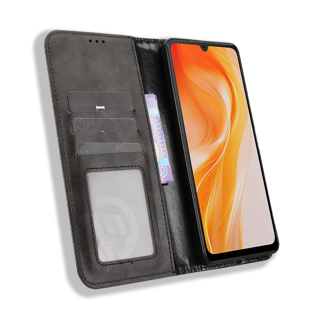 For Cubot P90 Leather Case Wallet Stand Retro Texture Phone Cover - Black - 6