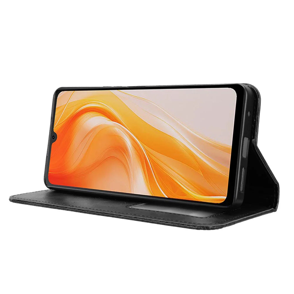 For Cubot P90 Leather Case Wallet Stand Retro Texture Phone Cover - Black - 7