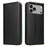 FIERRE SHANN For iPhone 17 Pro Case PU Leather Flip Stand Wallet Phone Cover - Black - 1