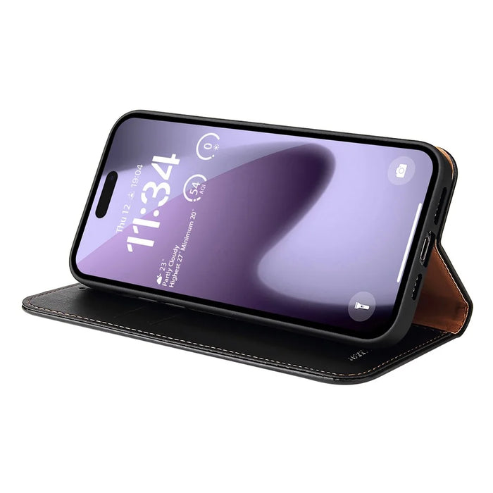 FIERRE SHANN For iPhone 17 Pro Case PU Leather Flip Stand Wallet Phone Cover - Black - 4