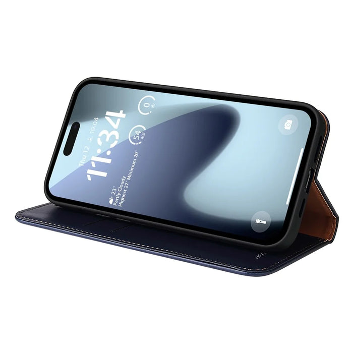 FIERRE SHANN For iPhone Air Case PU Leather Flip Stand Wallet Phone Cover - Blue - 4