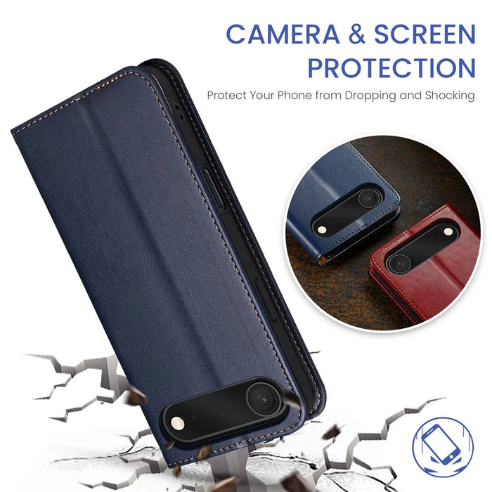 FIERRE SHANN For iPhone Air Case PU Leather Flip Stand Wallet Phone Cover - Blue - 5