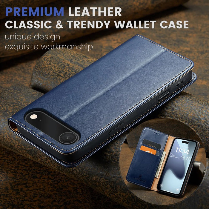 FIERRE SHANN For iPhone Air Case PU Leather Flip Stand Wallet Phone Cover - Blue - 6