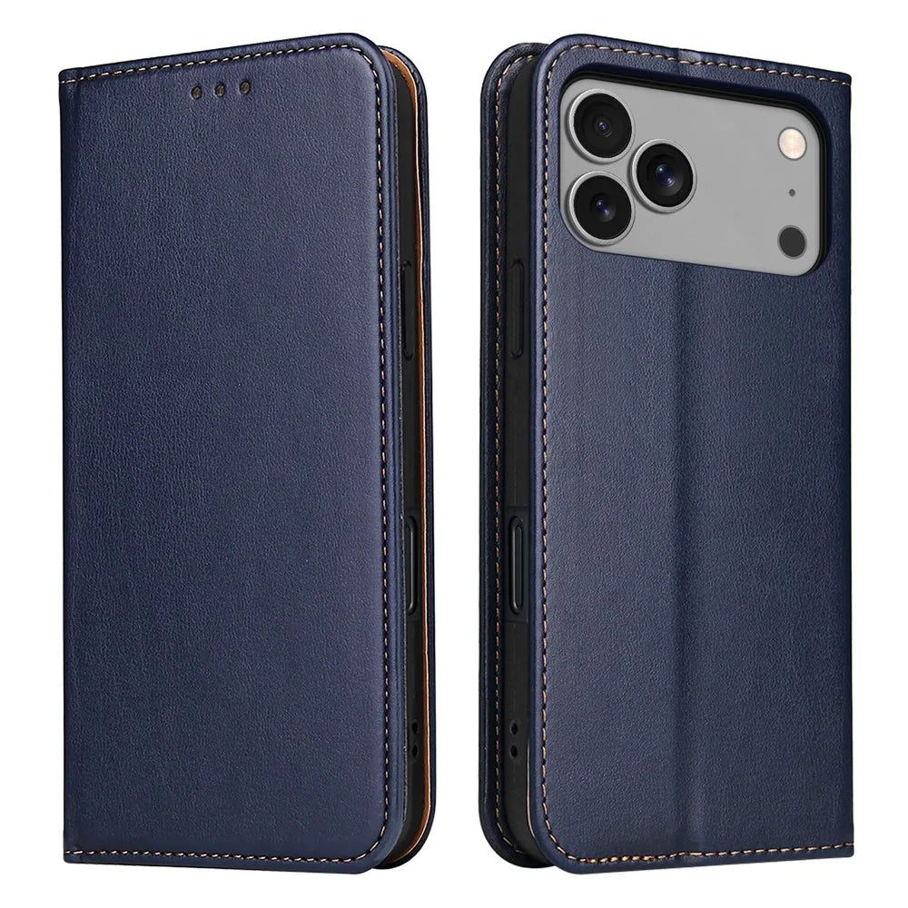 FIERRE SHANN For iPhone Pro Max Case PU Leather Flip Stand Wallet Phone Cover - Blue - 1