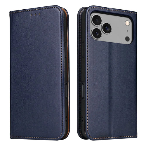 FIERRE SHANN For iPhone Pro Max Case PU Leather Flip Stand Wallet Phone Cover - Blue - 1