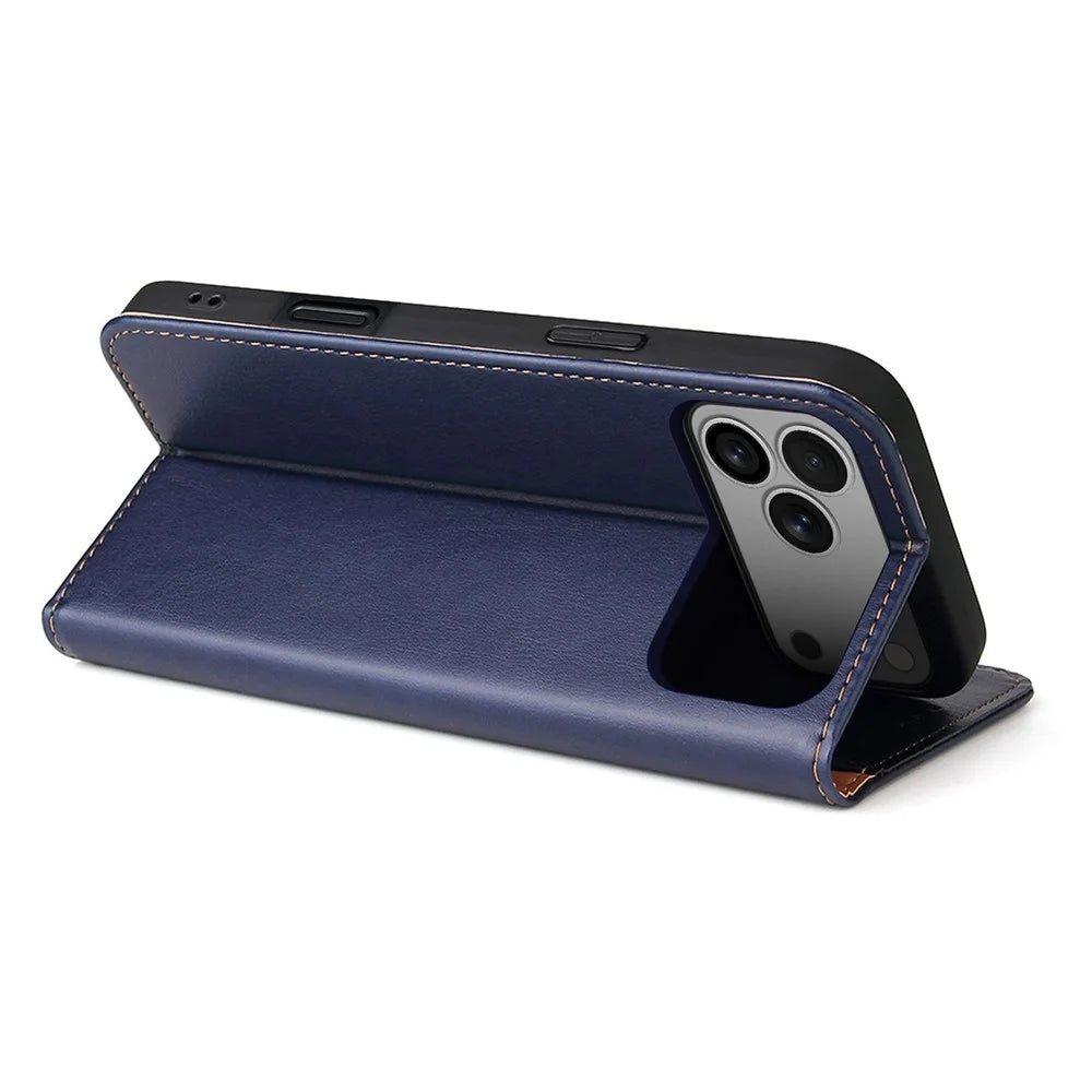 FIERRE SHANN For iPhone Pro Max Case PU Leather Flip Stand Wallet Phone Cover - Blue - 3