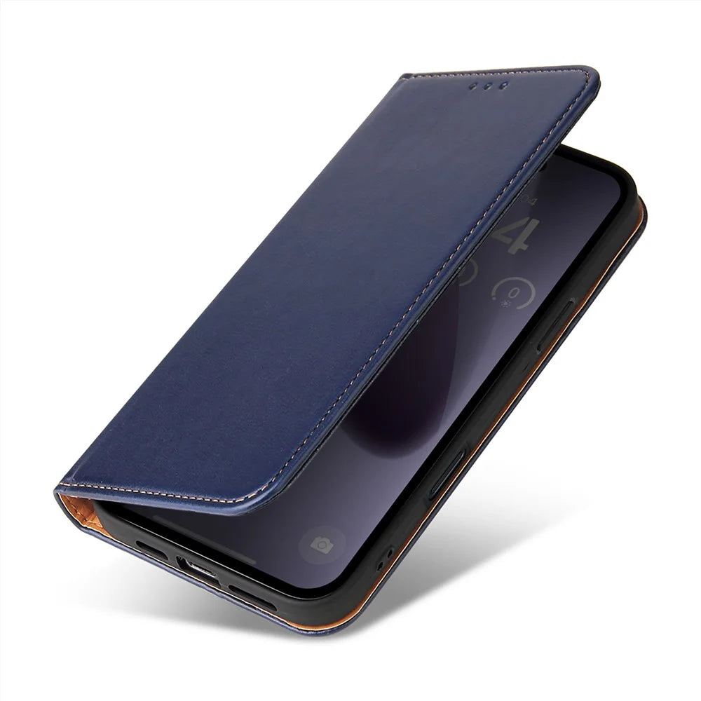 FIERRE SHANN For iPhone Pro Max Case PU Leather Flip Stand Wallet Phone Cover - Blue - 5