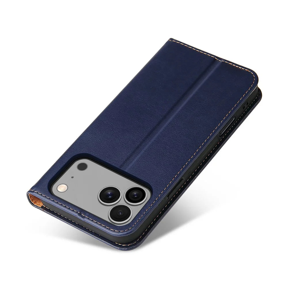 FIERRE SHANN For iPhone Pro Max Case PU Leather Flip Stand Wallet Phone Cover - Blue - 6