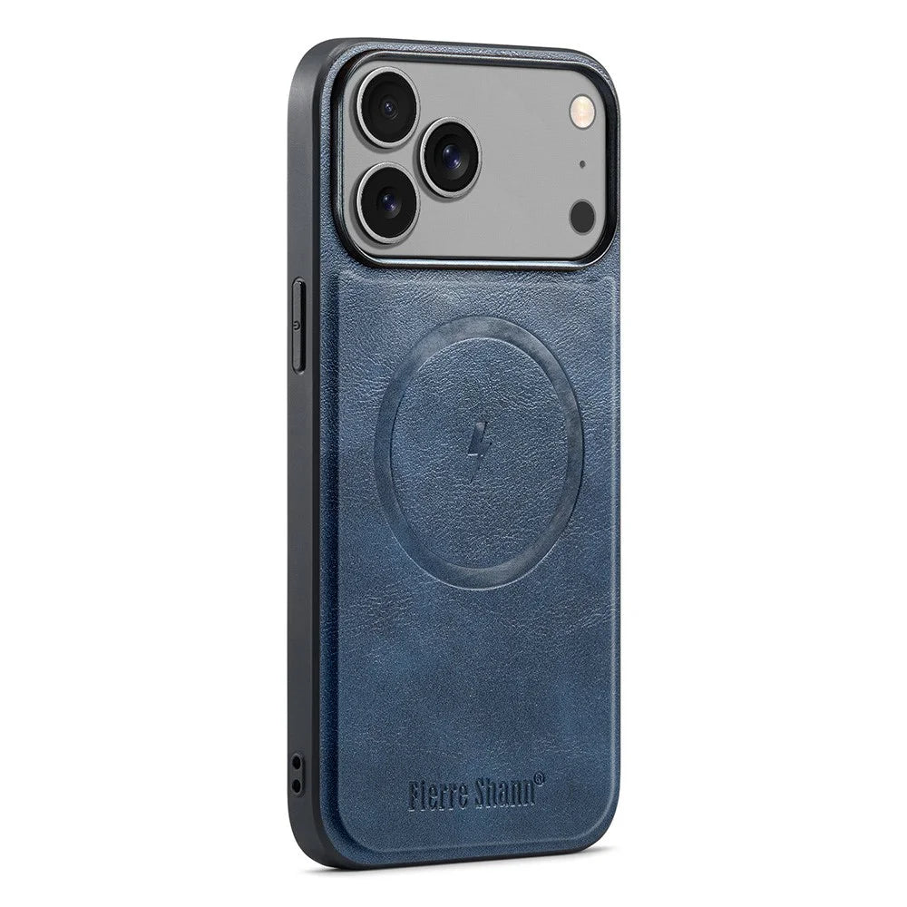FIERRE SHANN 027 For iPhone 17 Pro Case Compatible with MagSafe Leather + TPU Phone Cover - Blue - 1