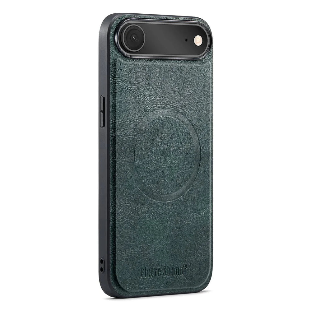FIERRE SHANN 027 For iPhone Air Case Compatible with MagSafe Leather + TPU Phone Cover - Green - 1