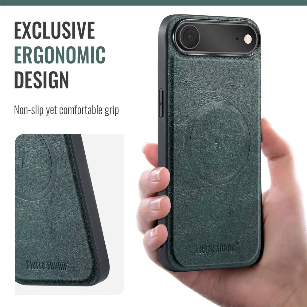 FIERRE SHANN 027 For iPhone Air Case Compatible with MagSafe Leather + TPU Phone Cover - Green - 4