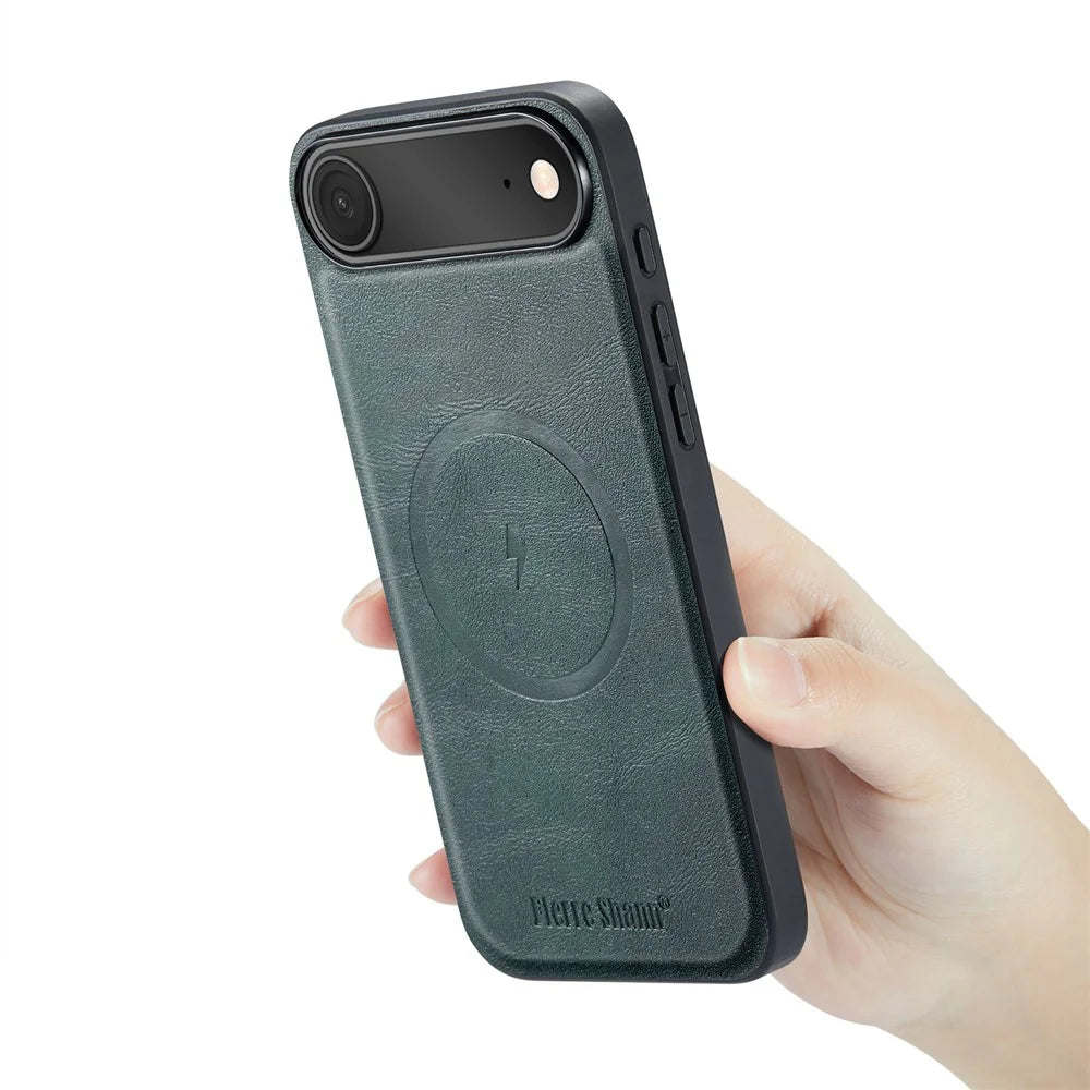 FIERRE SHANN 027 For iPhone Air Case Compatible with MagSafe Leather + TPU Phone Cover - Green - 5