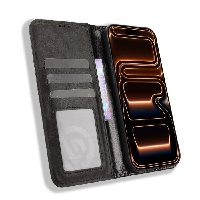 For iPhone 18 Pro / 17 Pro Leather Case Wallet Stand Retro Texture Phone Cover - Black - 6