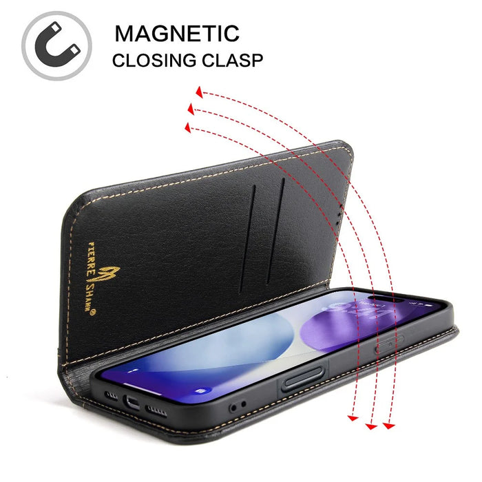 FIERRE SHANN For iPhone 17 Pro Max Case Wallet Stitching Craft Genuine Cow Leather Phone Cover - Black - 3