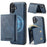 FIERRE SHANN FS030 For iPhone 17 Magnetic Case Tri-Fold Wallet Leather Back Cover with Card Holder - Blue - 1