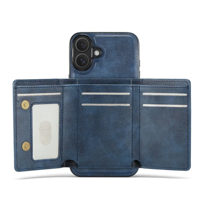 FIERRE SHANN FS030 For iPhone 17 Magnetic Case Tri-Fold Wallet Leather Back Cover with Card Holder - Blue - 2