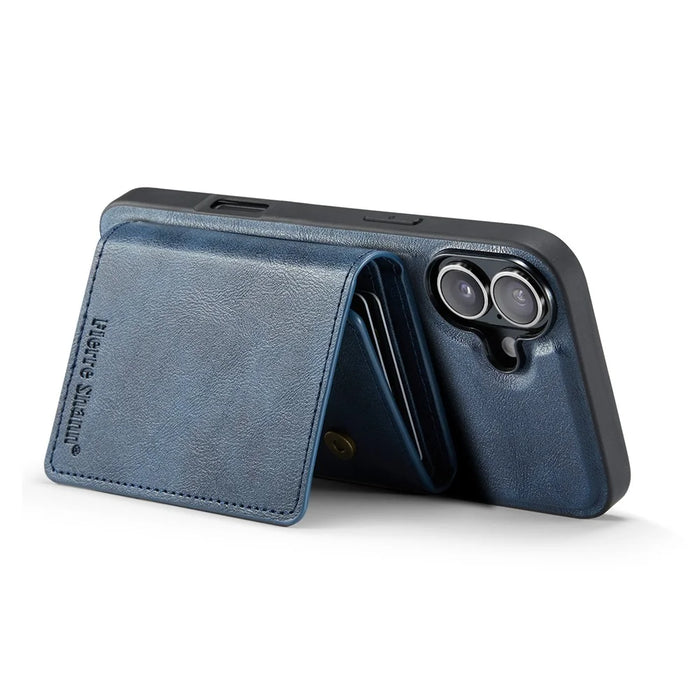 FIERRE SHANN FS030 For iPhone 17 Magnetic Case Tri-Fold Wallet Leather Back Cover with Card Holder - Blue - 3
