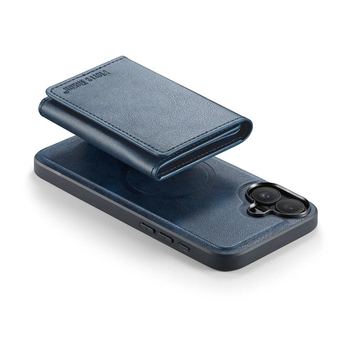 FIERRE SHANN FS030 For iPhone 17 Magnetic Case Tri-Fold Wallet Leather Back Cover with Card Holder - Blue - 4