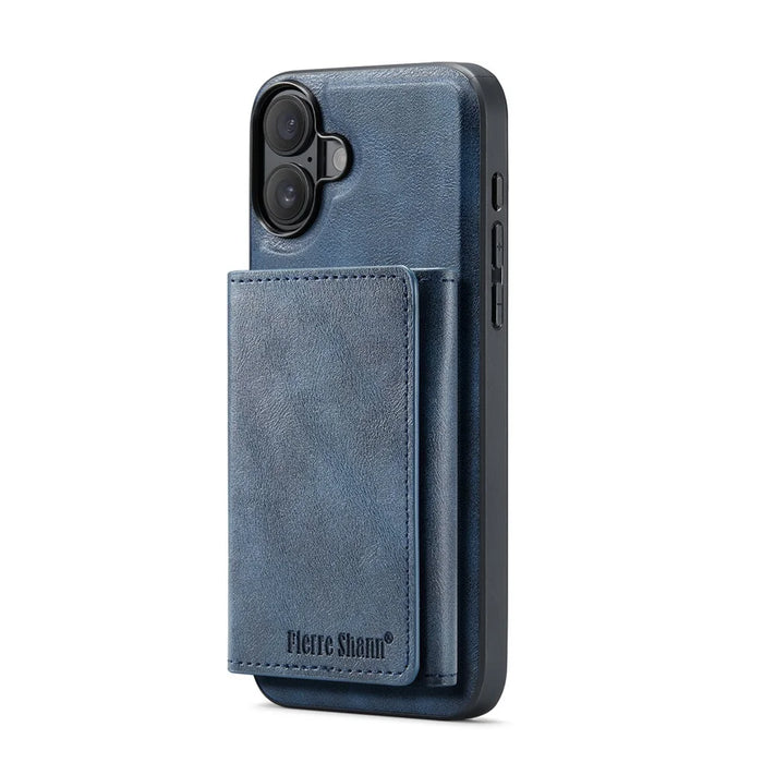 FIERRE SHANN FS030 For iPhone 17 Magnetic Case Tri-Fold Wallet Leather Back Cover with Card Holder - Blue - 5